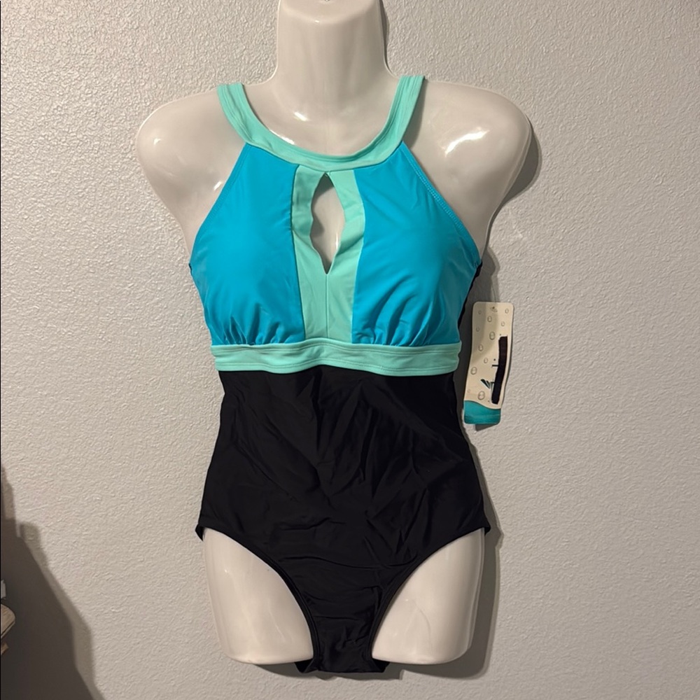 NWT Catalina Blue and Black Key Hole One-Piece Swimsuit
